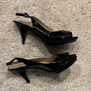 Nine West Black Patent Peep-Toe Slingback Heels Size 8M